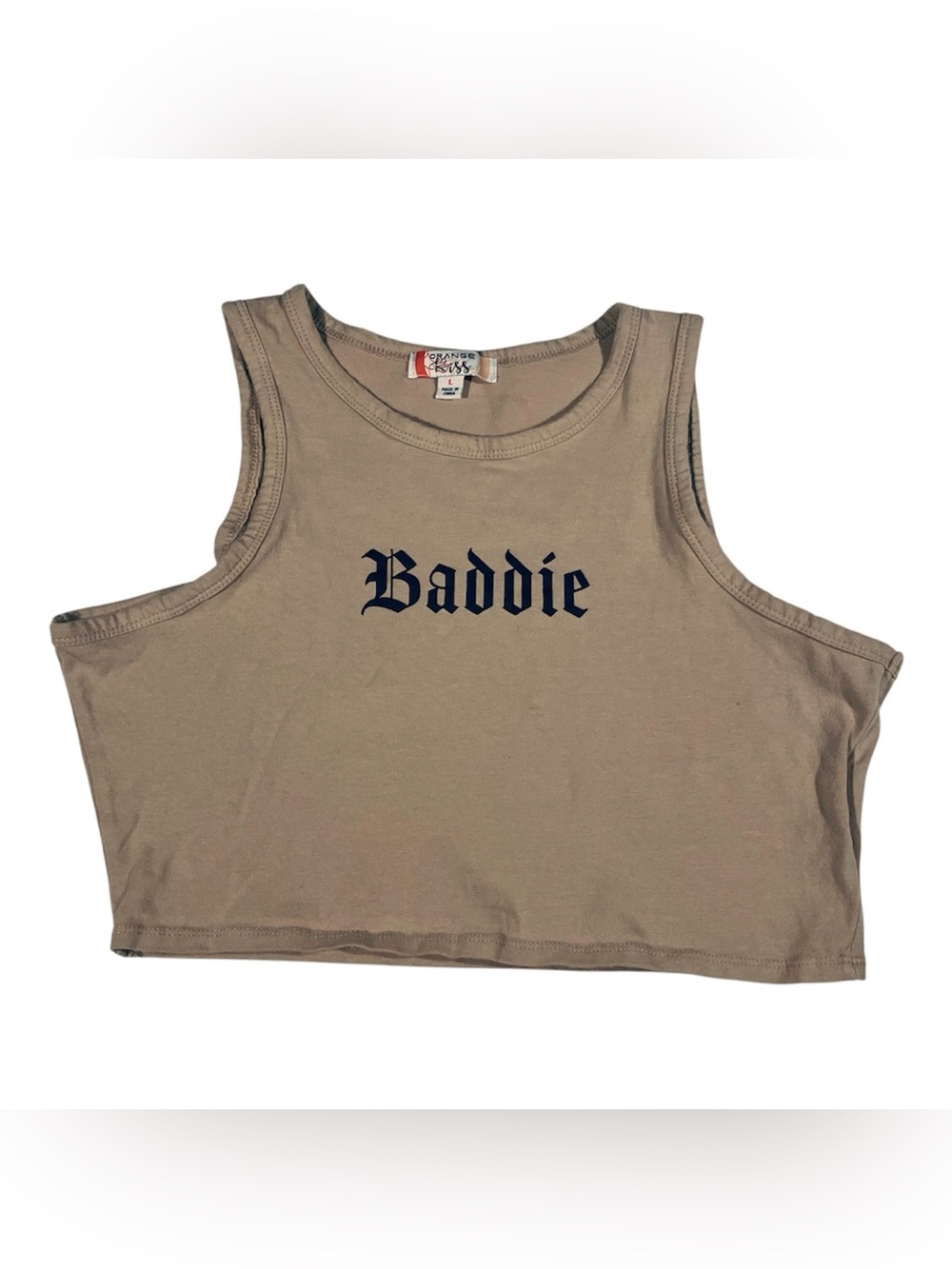 Baddie Crop Tan Tank Top Y2K Orange Kiss Large